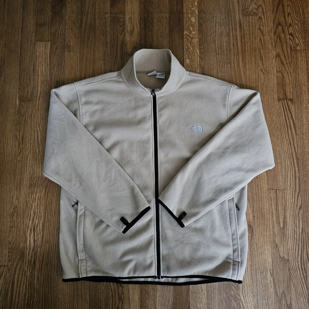 The North Face Fleece Full Zip Up Mock Neck Tan Jacket Mens Size 2XL XXL